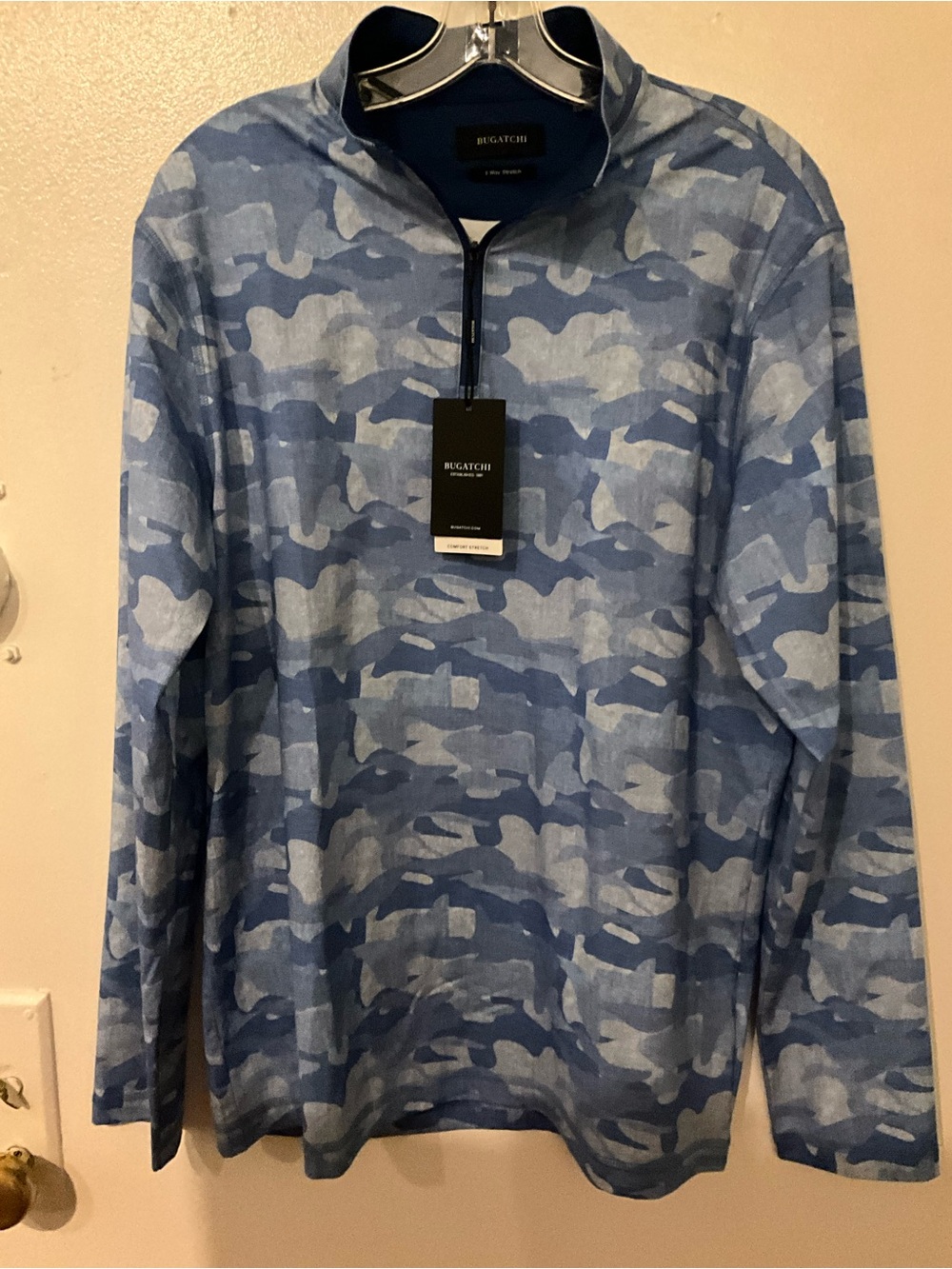 Bugatchi Men's Blue Camo Quarter-Zip